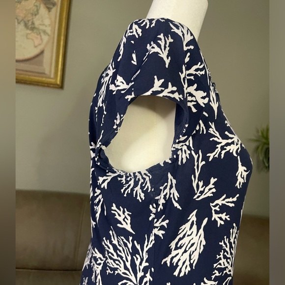 Michael Kors Nautical Coral Navy & White Coral Reef Cap Sleeve Midi Dress Sz M - Picture 3 of 12